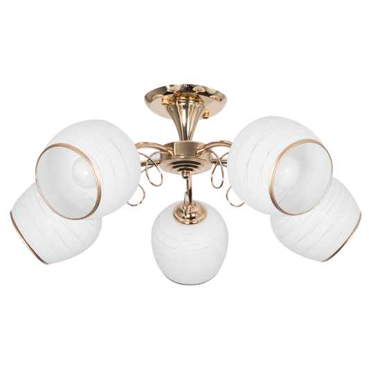 Bright Star CH491/5 GOLD GOLD METAL CHANDELIER WH PATTERNED GLS 5X40W ES