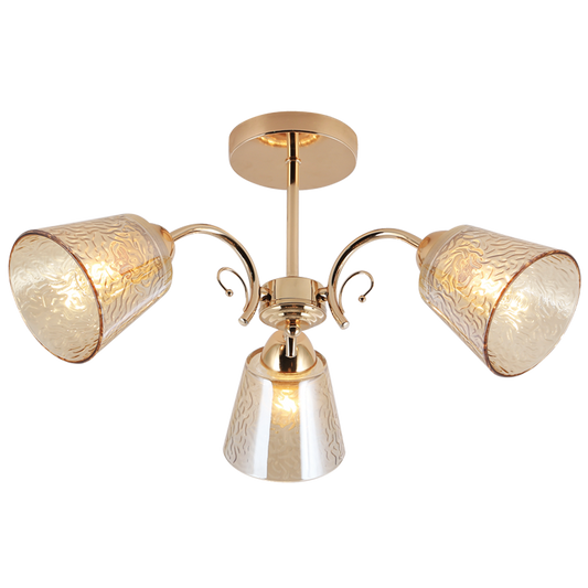 Bright Star CH492/3 GOLD GOLD METAL CHANDELIER AMBER PATTERNED GLS 3X40W ES