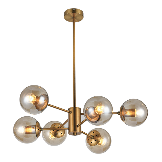 Bright Star CH534/6 GOLD GOLD METAL CHANDELIER AMBER GLS 6X60W ES