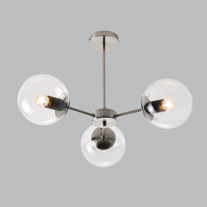 Bright Star CH537/3 SATIN SATIN METAL CLEAR GLASS CHANDELIER 3X40W ES
