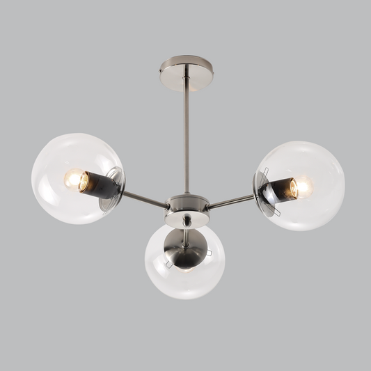 Bright Star CH537/3 SATIN SATIN METAL CLEAR GLASS CHANDELIER 3X40W ES