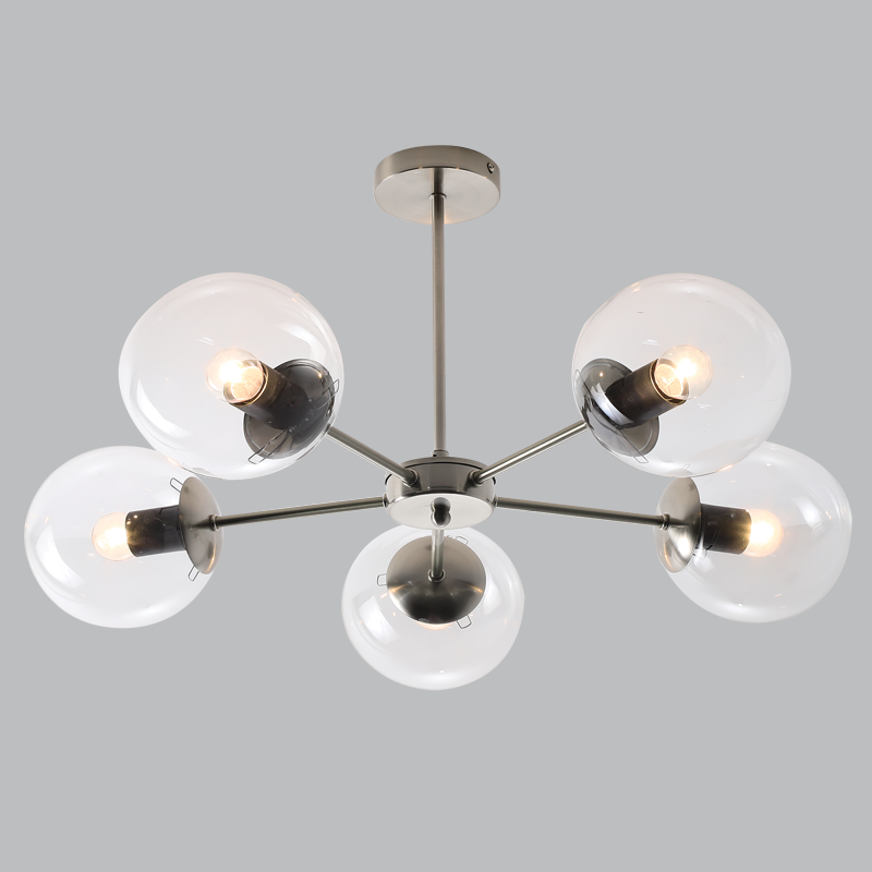 Bright Star CH537/5 SATIN SATIN METAL AND CLEAR GLASS CHANDELIER 5X40W ES