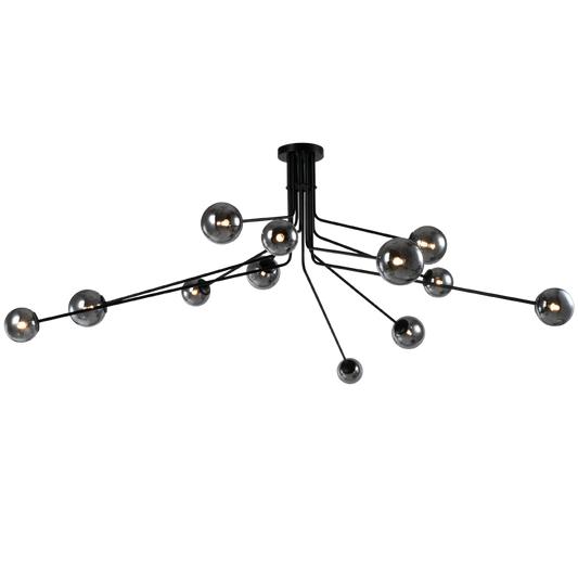 Bright Star CH701/12 BLACK METAL CHANDELIER SMOKE GLASS 12 X 5W G9 LED