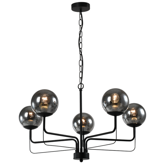 Bright Star CH703/5 BLACK METAL CHANDELIER SMOKE GLASS 5 X 40W SES