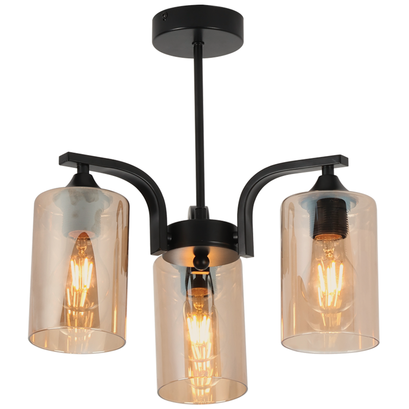 Bright Star CH708/3 BLACK IRON & GLASS CHANDELIER 3X40W ES
