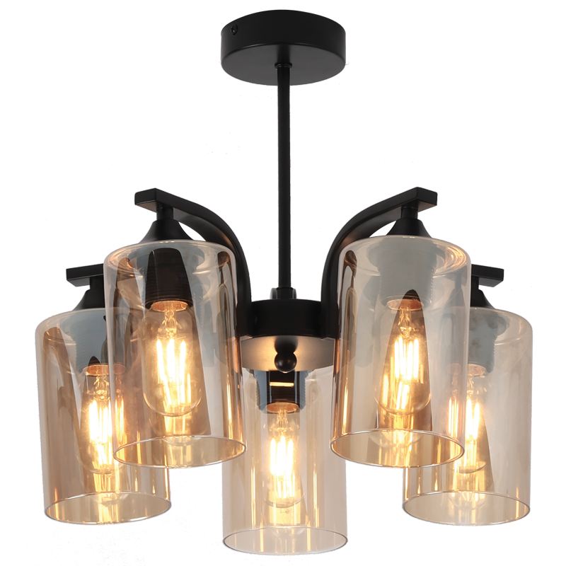 Bright Star CH709/5 BLACK IRON & GLASS CHANDELIER 5X60W ES