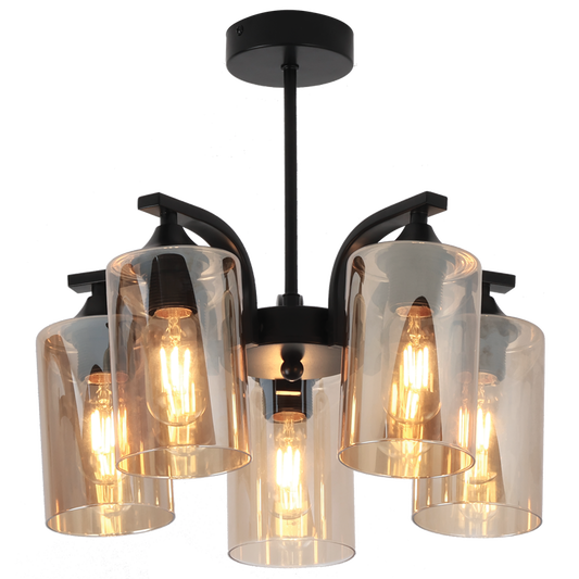 Bright Star CH709/5 BLACK IRON & GLASS CHANDELIER 5X60W ES