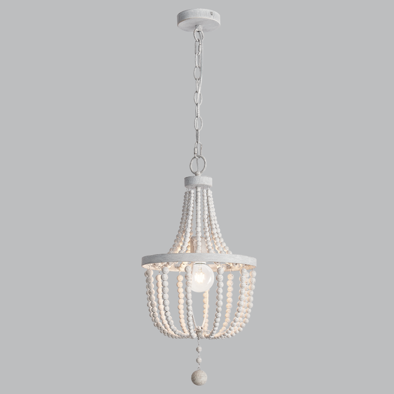 Bright Star CH893/1 BEAD BEADED CHANELIER METAL + WOOD WH WASHED 1X60W ES