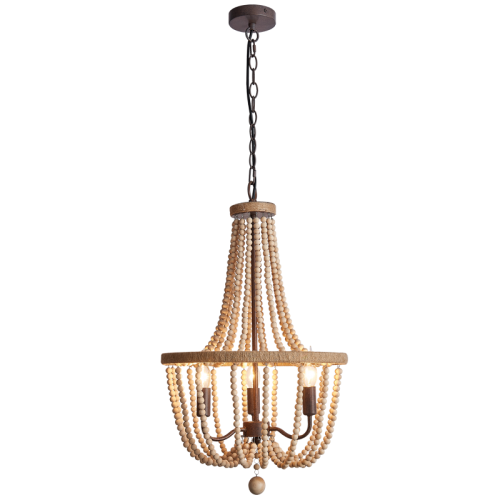 Bright Star CH894/3 BEAD WOOD BEAD CHANDELIER WITH METAL+ROPE 3X40W SES