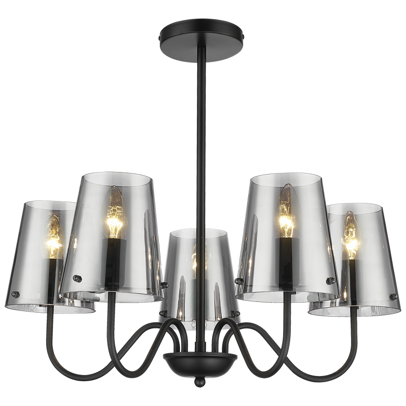 Bright Star CH899/5 MATT BK MATT BK METAL CHANDELIER WITH SMOKY GLASS 5 X G9