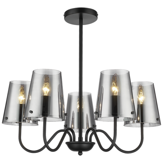 Bright Star CH899/5 MATT BK MATT BK METAL CHANDELIER WITH SMOKY GLASS 5 X G9