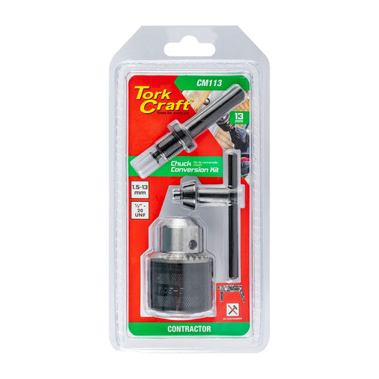 Torkcraft 13mm Heavy-Duty Keyed Drill Chuck Set with SDS Plus Adaptor & Tightening Key (1/2" x 20 UNF Thread)