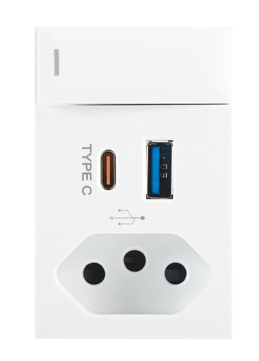 Bright Star ECP119 WHITE WHITE MODULAR WH SWITCH + EURO PLUG + TYPE A + TYPE C