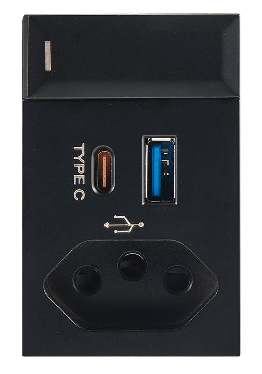 Bright Star ECP169 BLACK MODULAR BK SWITCH + EURO PLUG + TYPE A + TYPE C