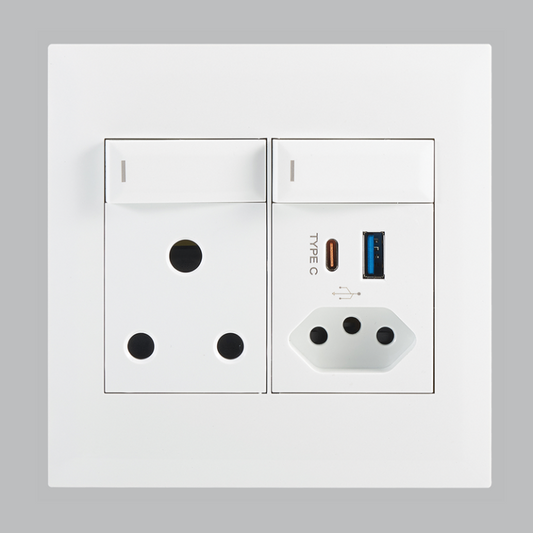 Bright Star EPL234 WHITE MODULAR WH 16 AMP PLUG+ZA PLUG+TYPE A+TYPE C