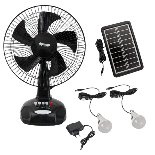 Bright Star FAN024 BLACK 12" BLACK RECHARGEABLE TABLE FAN LIGHT SOURCE
