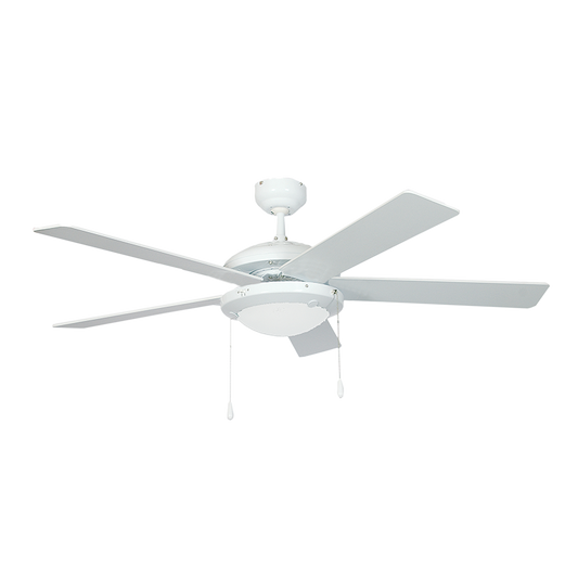 Bright Star FCF004 WHITE 5 BLADE 52" 3 SPEED AC MOTOR 2X60W ES PULL SWITCH