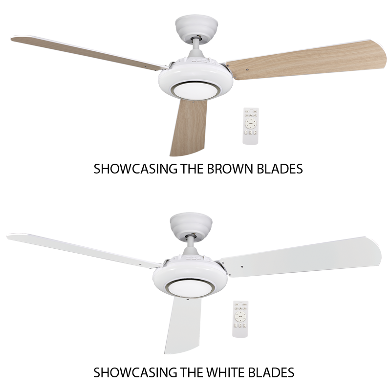 Bright Star FCF085 WHITE 12W LED 6500K 35W COPPER COIL DC 3 BLADE REMOTE