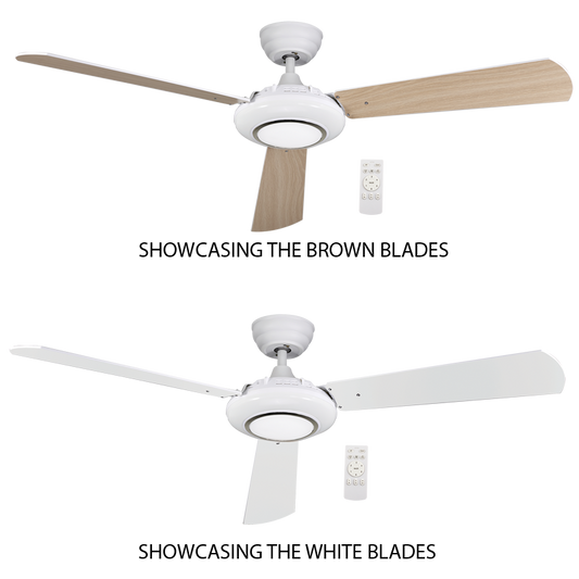 Bright Star FCF085 WHITE 12W LED 6500K 35W COPPER COIL DC 3 BLADE REMOTE