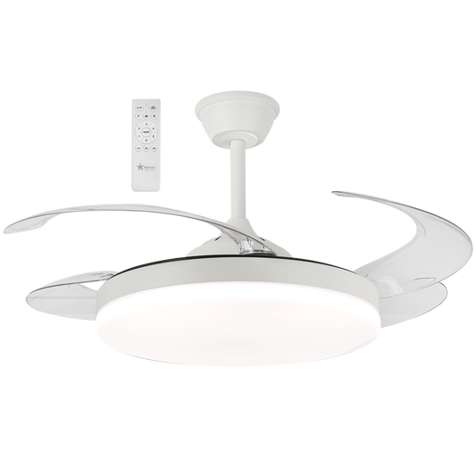 Bright Star FCF092 WHITE RETRACTABLE BLADES 42W LED CCT DC MOTOR