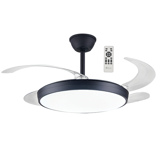 Bright Star FCF093 BLACK RETRACTABLE BLADES 42W LED CCT 30W DIMM DC MOTOR