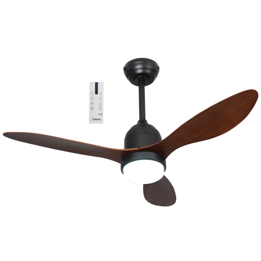 Bright Star FCF124 OUTDOOR BK/WD IP65 FAN 15W LED CCT 20W DC MOTOR 3 BLADE 42