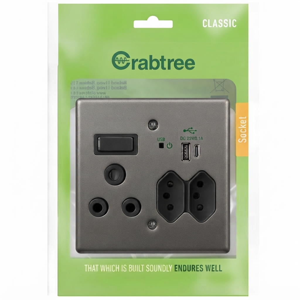 USB(A+C) Combo Socket 4x4 with Graphite Coverplate