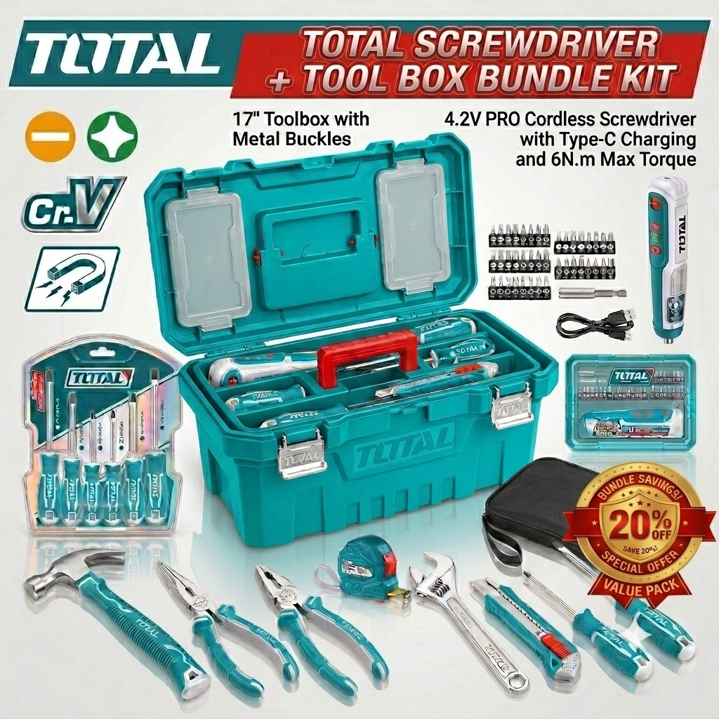 Total  Screwdriver + Tool Box  Bundle Kit