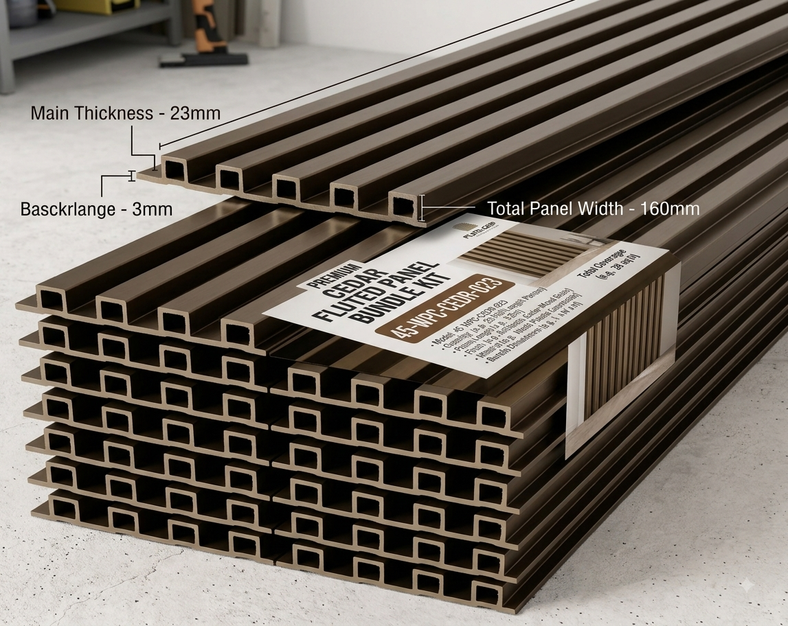 Bodie Smoked Cedar Fluted WPC Wall Panel (2700mm x 165mm x 23mm) – 45-WPC-CEDR-023
