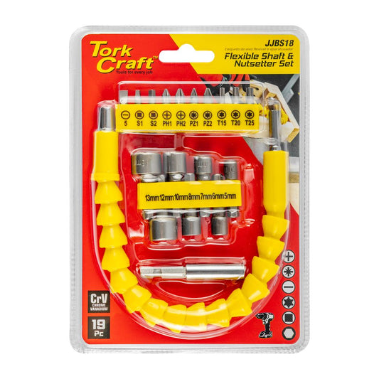 Tork Craft 19 Piece Flexible Shaft & Nutsetter Driver Bit Set (300mm Extension) – JJBS18