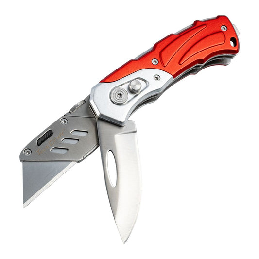 Tork Craft Dual-Blade Foldable Utility Knife & Pocket Knife Set with Quick-Change Mechanism & 5 Replacement Blades – KN005