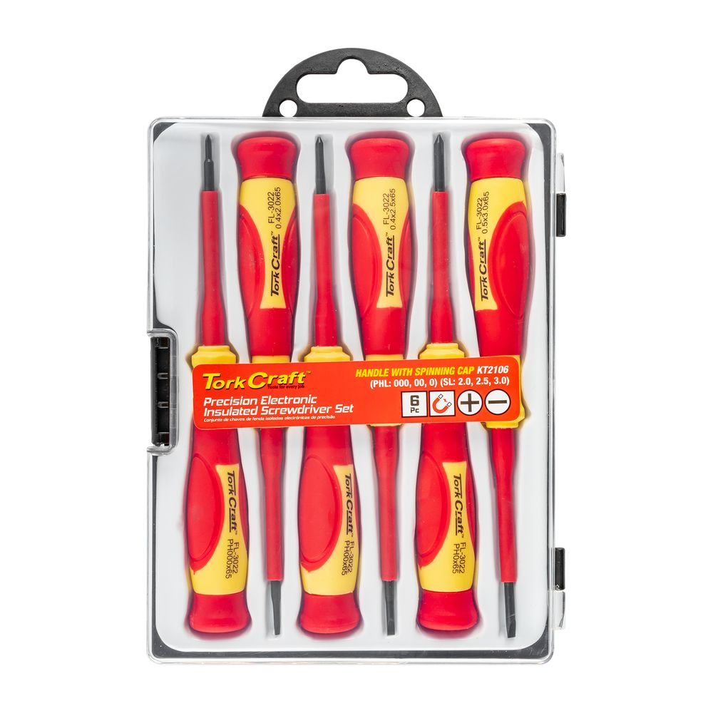 Tork Craft 6-Piece Precision Electronic Insulated Screwdriver Set (Slotted & Phillips) – KT2106