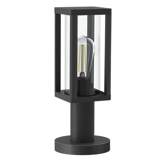 Bright Star L374 MATT BK ALU PILLAR LANTERN CLEAR GLASS IP44 1 X ES