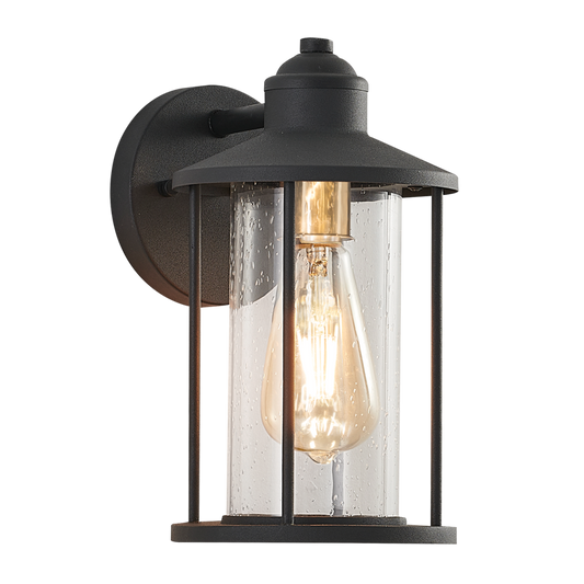 Bright Star L526 BLACK METAL & CLEAR SPECKLED GLASS IP54 1X60W ES