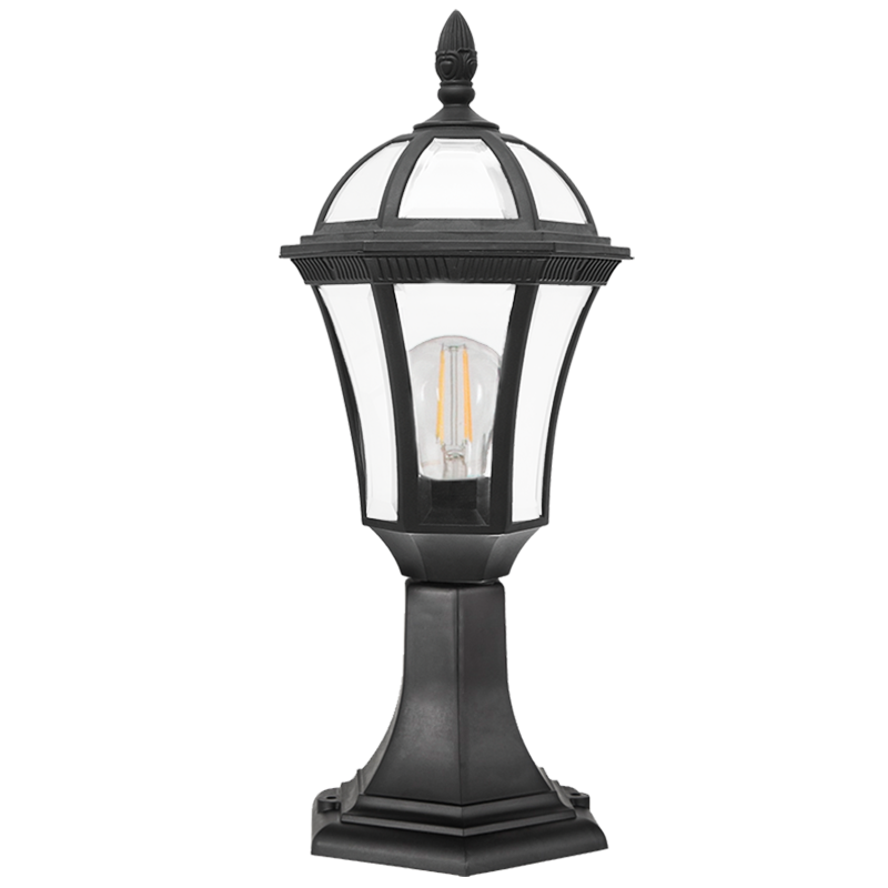 Bright Star L569 BLACK 6 PANEL PILLAR POLY BASE CLEAR PC IP44 1X11W ES