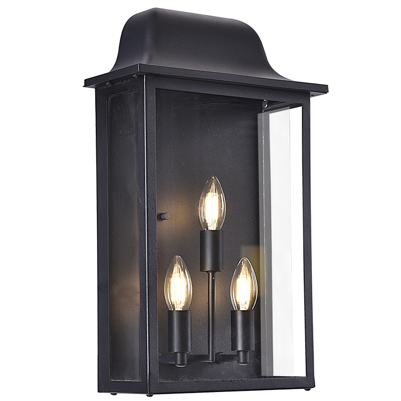 Bright Star L582 BLACK 3 x 40W E14 IP54 METAL LANTERN CLEAR GLASS