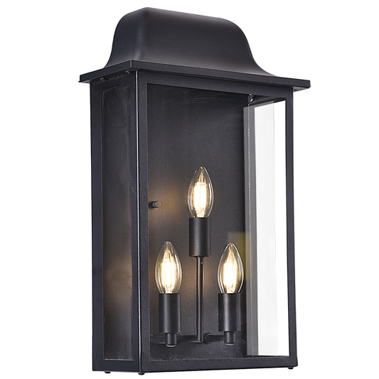 Bright Star L582 BLACK 3 x 40W E14 IP54 METAL LANTERN CLEAR GLASS