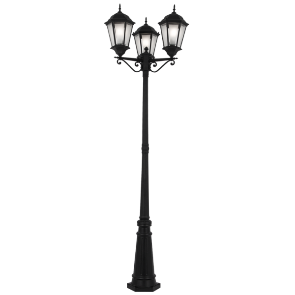 Bright Star LFL008/3 BLACK 6 PANEL 3 HEAD TAPERED GLASS IP44 3X60W ES 2300MM