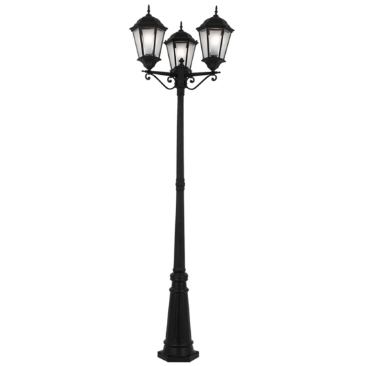 Bright Star LFL008/3 BLACK 6 PANEL 3 HEAD TAPERED GLASS IP44 3X60W ES 2300MM