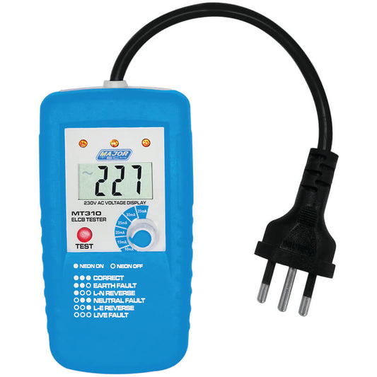 Major Tech Digital Socket ELCB and Polarity Tester - CAT III 600V