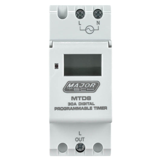 Major Tech 30A Digital Programmable DIN & Samite Rail Timer - MTD8