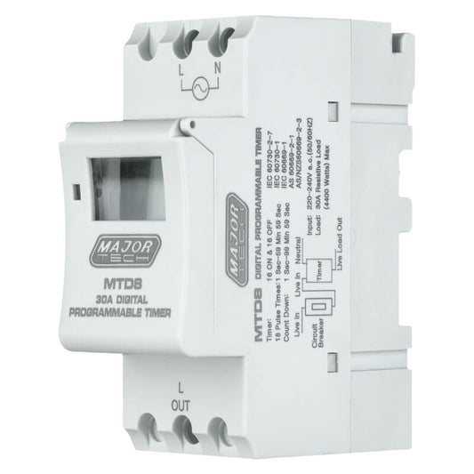 Major Tech 30A Digital Programmable DIN & Samite Rail Timer - MTD8