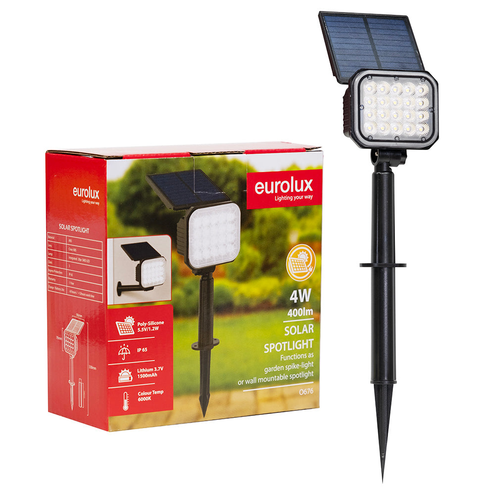 Eurolux Solar Spot/Spike Light Combo 4W Integrated LED (Black, 6000K, IP65) – O676