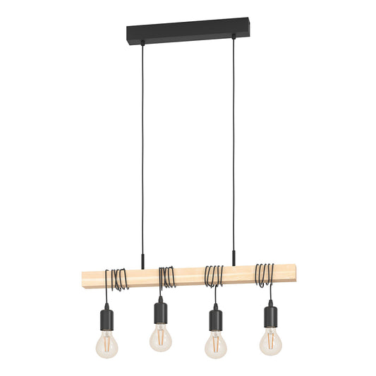 Eurolux Townshend 4-Light E27 Pendant Light (Black & Wood Finish) – P1210