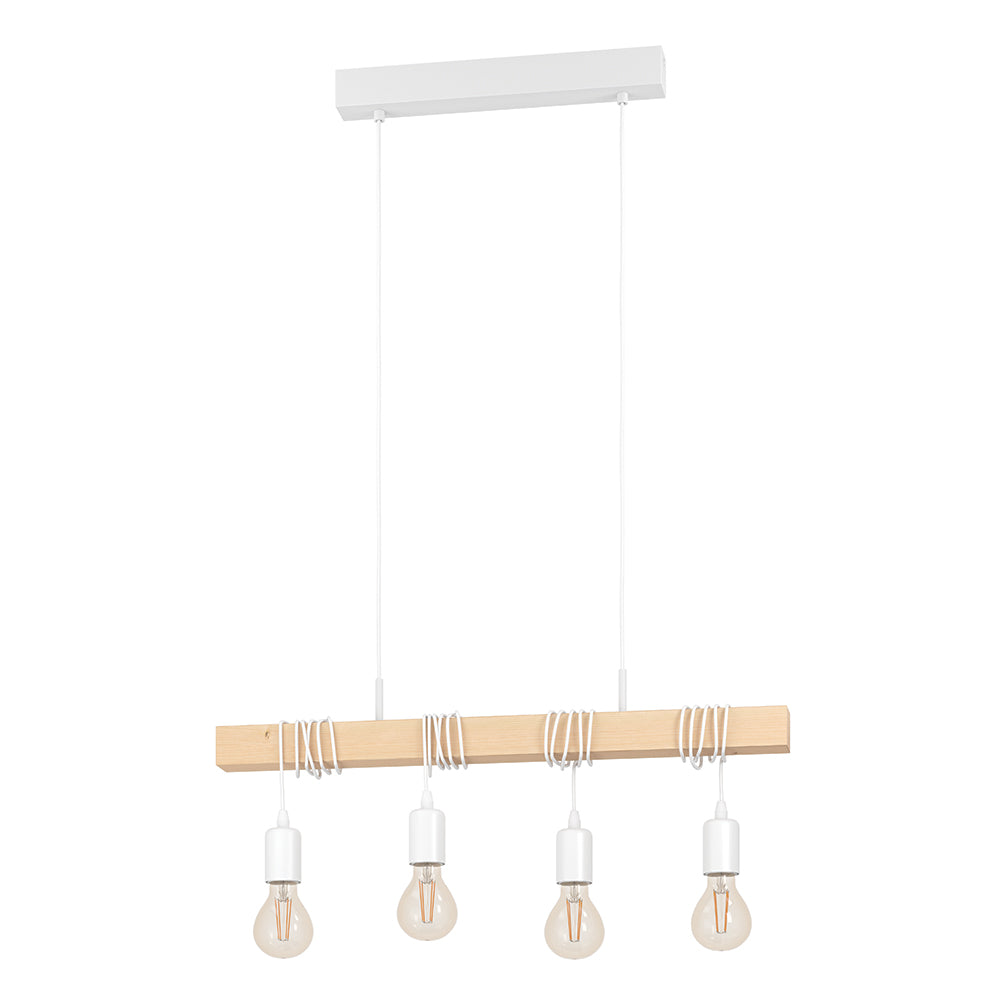 Eurolux Townshend 4-Light E27 Pendant Light (White & Wood Finish) – P1210W