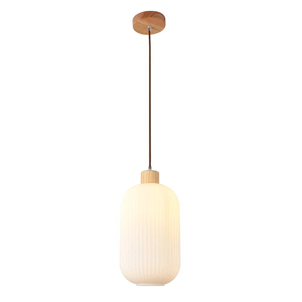Eurolux Nesta 2 1-Light E27 Pendant Light (White Wood & Glass) – P1361