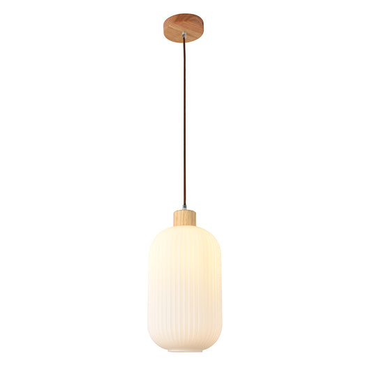 Eurolux Nesta 2 1-Light E27 Pendant Light (White Wood & Glass) – P1361