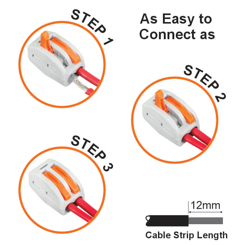 Major Tech 2-Pole Splicing Connector Block | 32A | 450V | Lever-Action Terminal