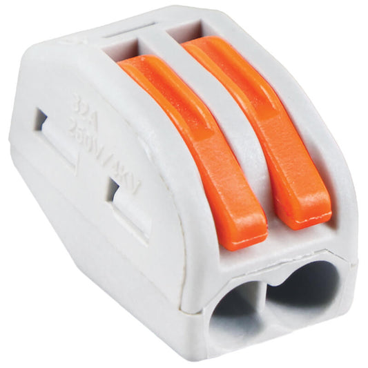 Major Tech 2-Pole Splicing Connector Block | 32A | 450V | Lever-Action Terminal