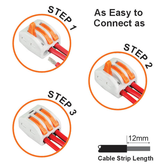 Major Tech 3-Pole Splicing Connector Block | 32A | 450V | Screwless Lever-Action Terminal